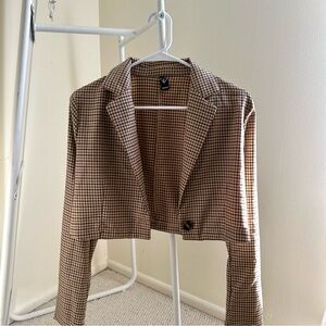 brown plaid blazer